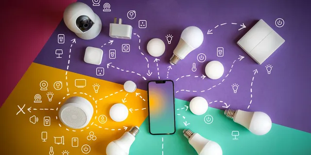 Smart home accessories connected around a phone