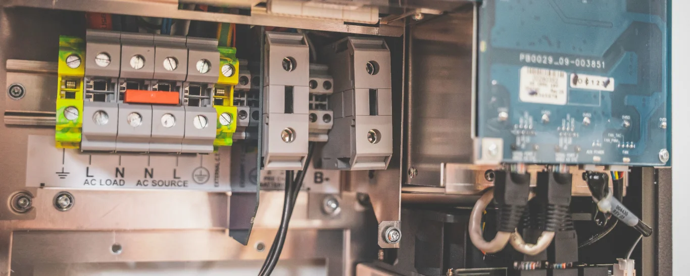Wiring and connected equipment inside an industrial control cabinet