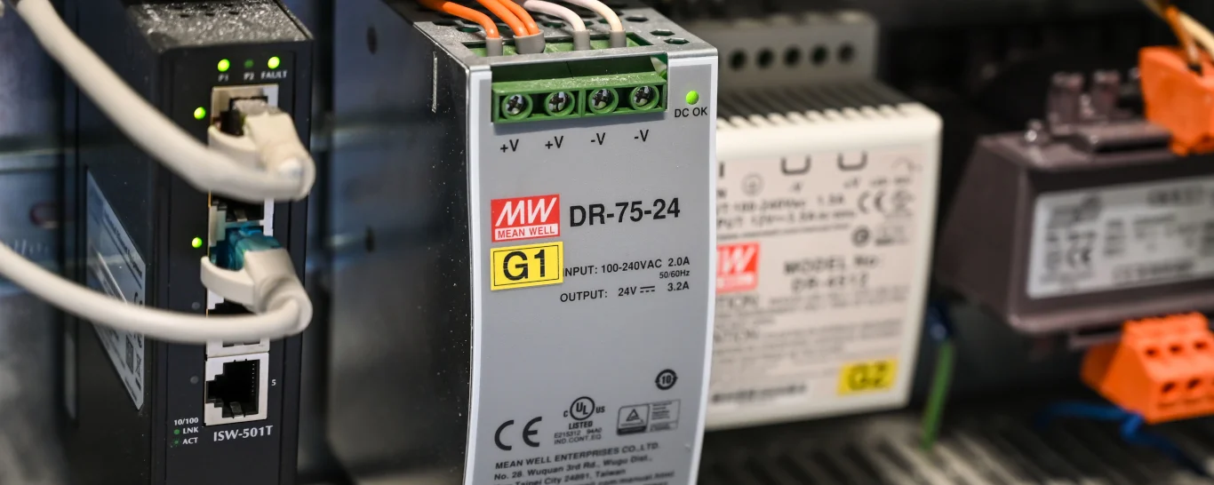 Industrial network connections and power supply in a control panel